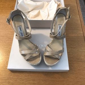Jimmy Choo 113 Nude Patent Espadrille Porto Sandal